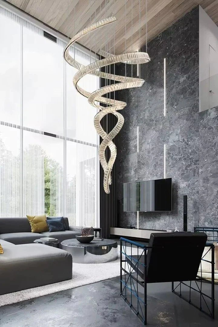 Designer Foyer Living Room Ceiling Light Fixture Stylish Spiral Crystal Chandelier For Hotel Entrance - fovolighting