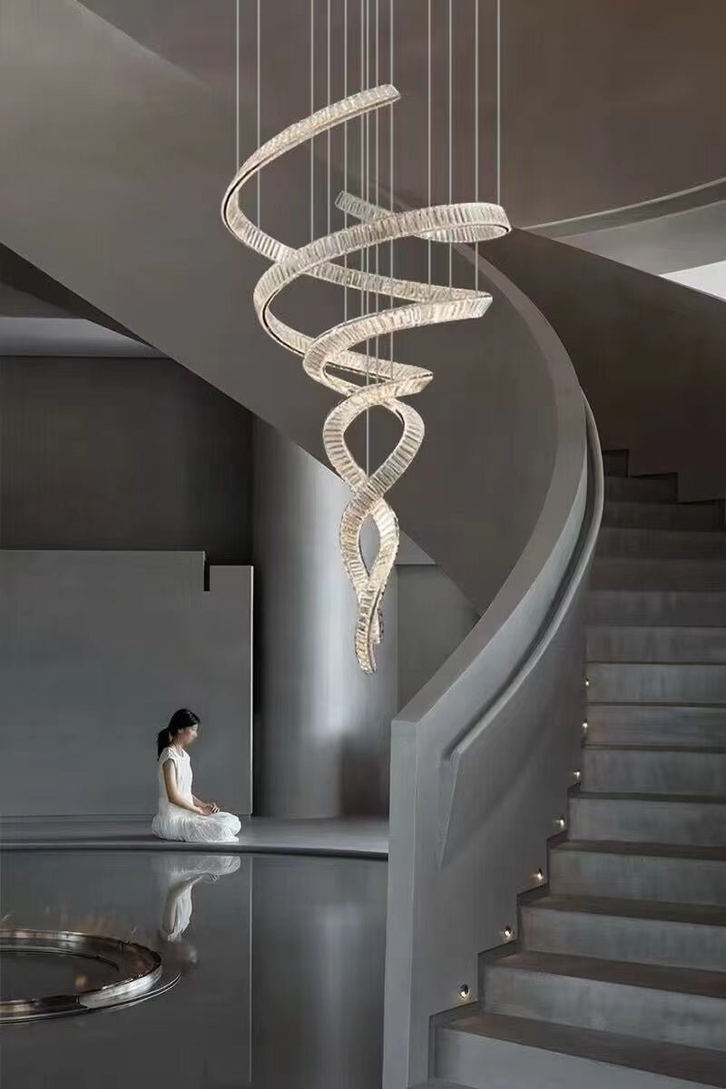 Designer Foyer Living Room Ceiling Light Fixture Stylish Spiral Crystal Chandelier For Hotel Entrance - fovolighting