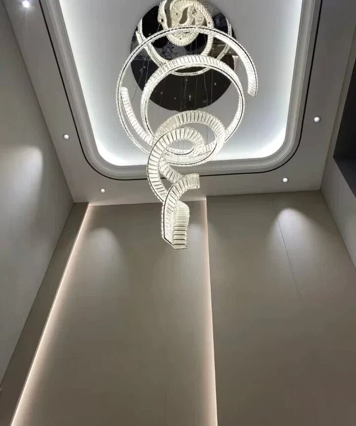 Designer Foyer Living Room Ceiling Light Fixture Stylish Spiral Crystal Chandelier For Hotel Entrance - fovolighting