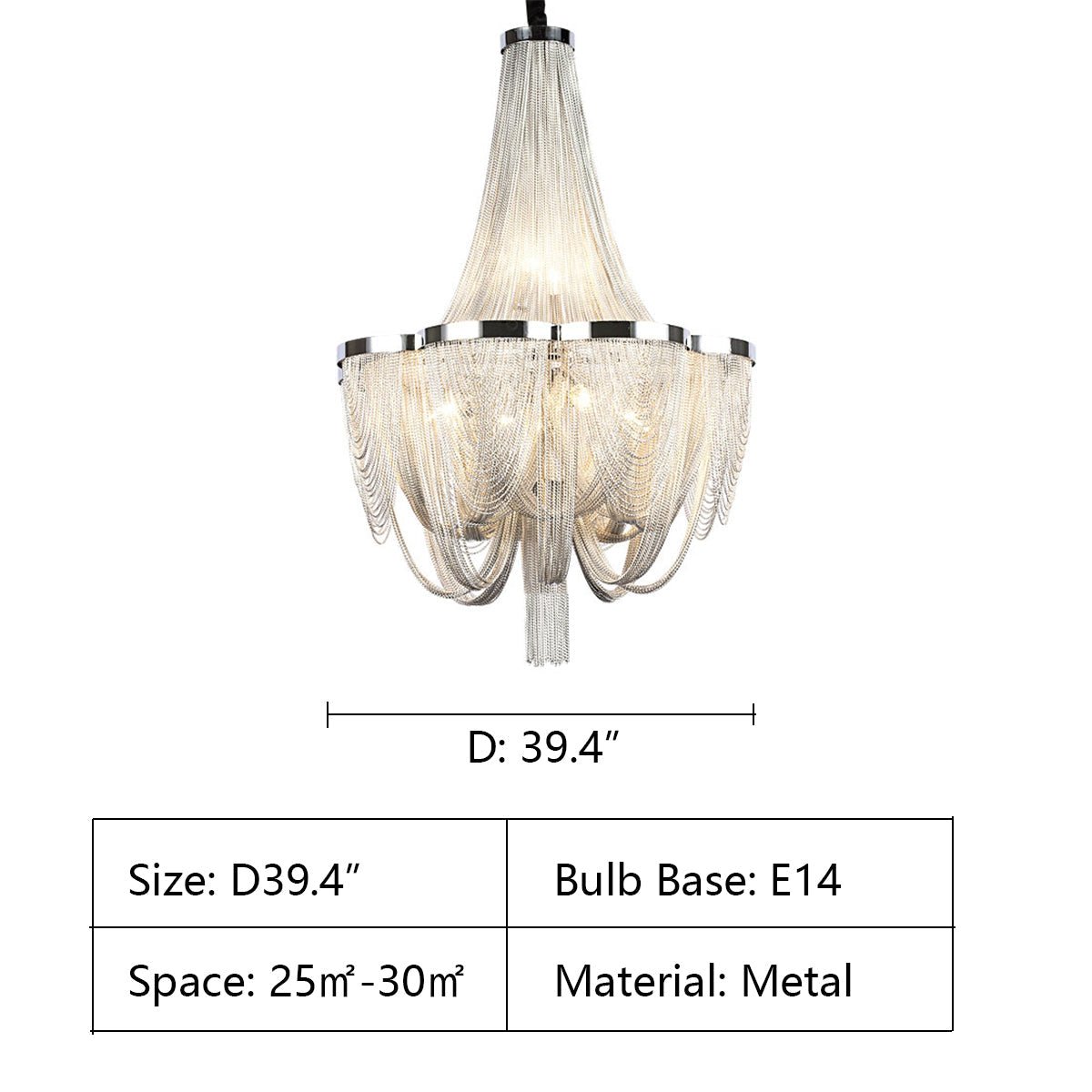 Designer Models Oversized Aluminium Long Tassel Pendant Chendelier for Large Living Room/Staircase/Villa - fovolighting