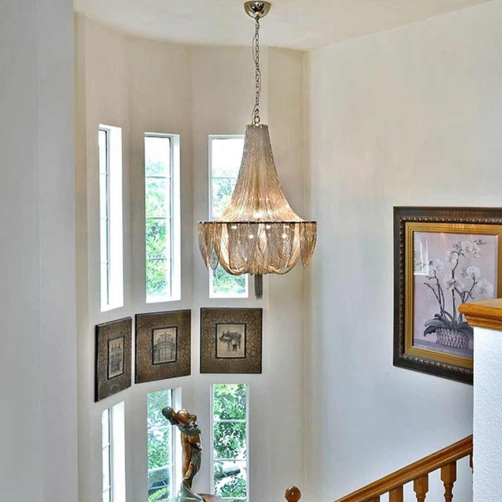 Designer Models Oversized Aluminium Long Tassel Pendant Chendelier for Large Living Room/Staircase/Villa - fovolighting