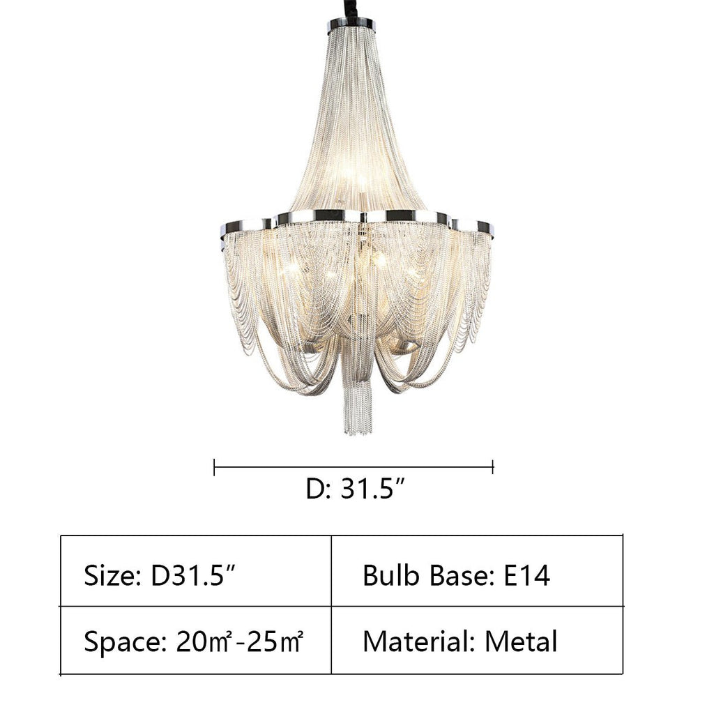 Designer Models Oversized Aluminium Long Tassel Pendant Chendelier for Large Living Room/Staircase/Villa - fovolighting