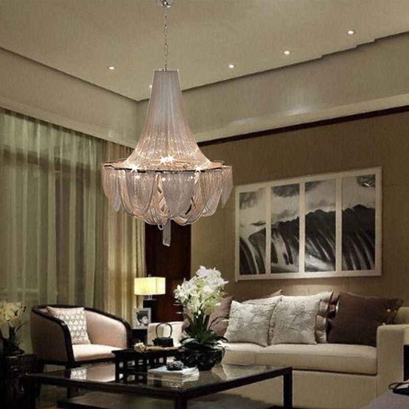 Designer Models Oversized Aluminium Long Tassel Pendant Chendelier for Large Living Room/Staircase/Villa - fovolighting