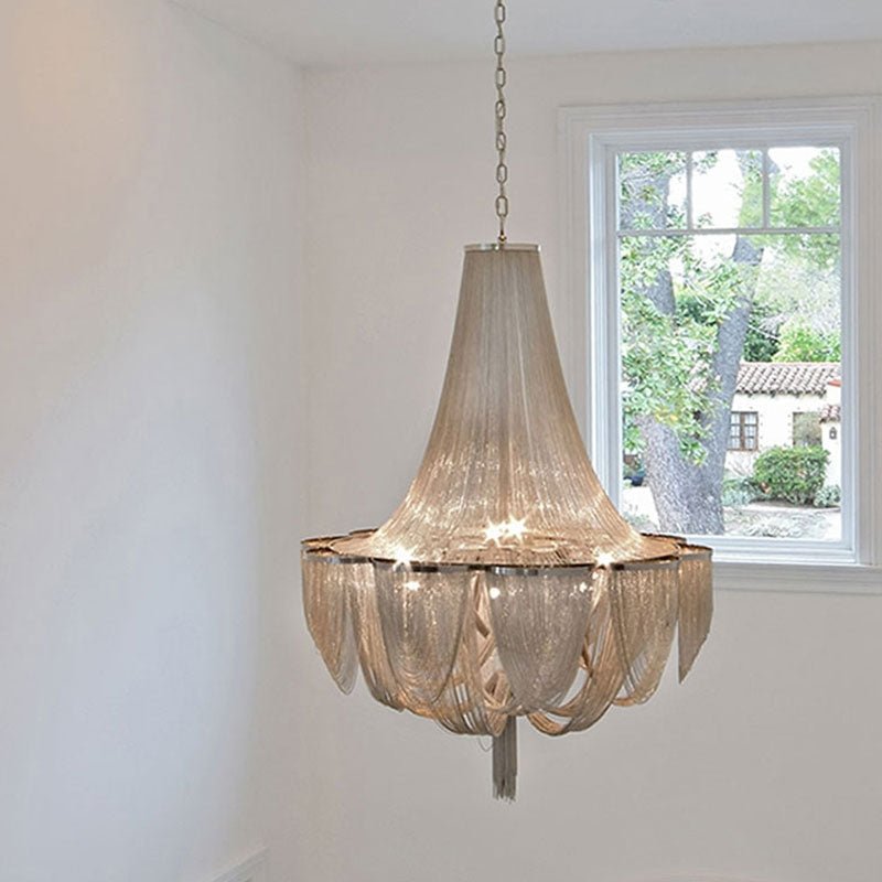 Designer Models Oversized Aluminium Long Tassel Pendant Chendelier for Large Living Room/Staircase/Villa - fovolighting