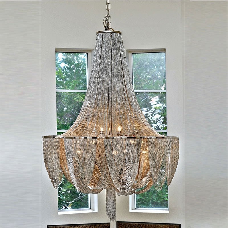Designer Models Oversized Aluminium Long Tassel Pendant Chendelier for Large Living Room/Staircase/Villa - fovolighting