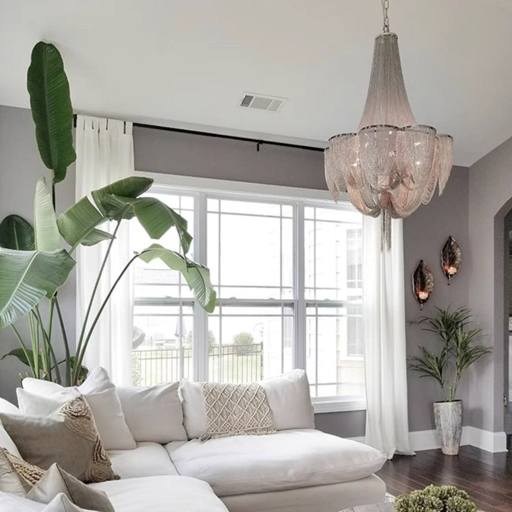 Designer Models Oversized Aluminium Long Tassel Pendant Chendelier for Large Living Room/Staircase/Villa - fovolighting