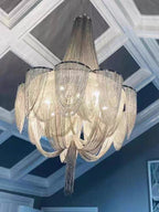 Designer Models Oversized Aluminium Long Tassel Pendant Chendelier for Large Living Room/Staircase/Villa - fovolighting