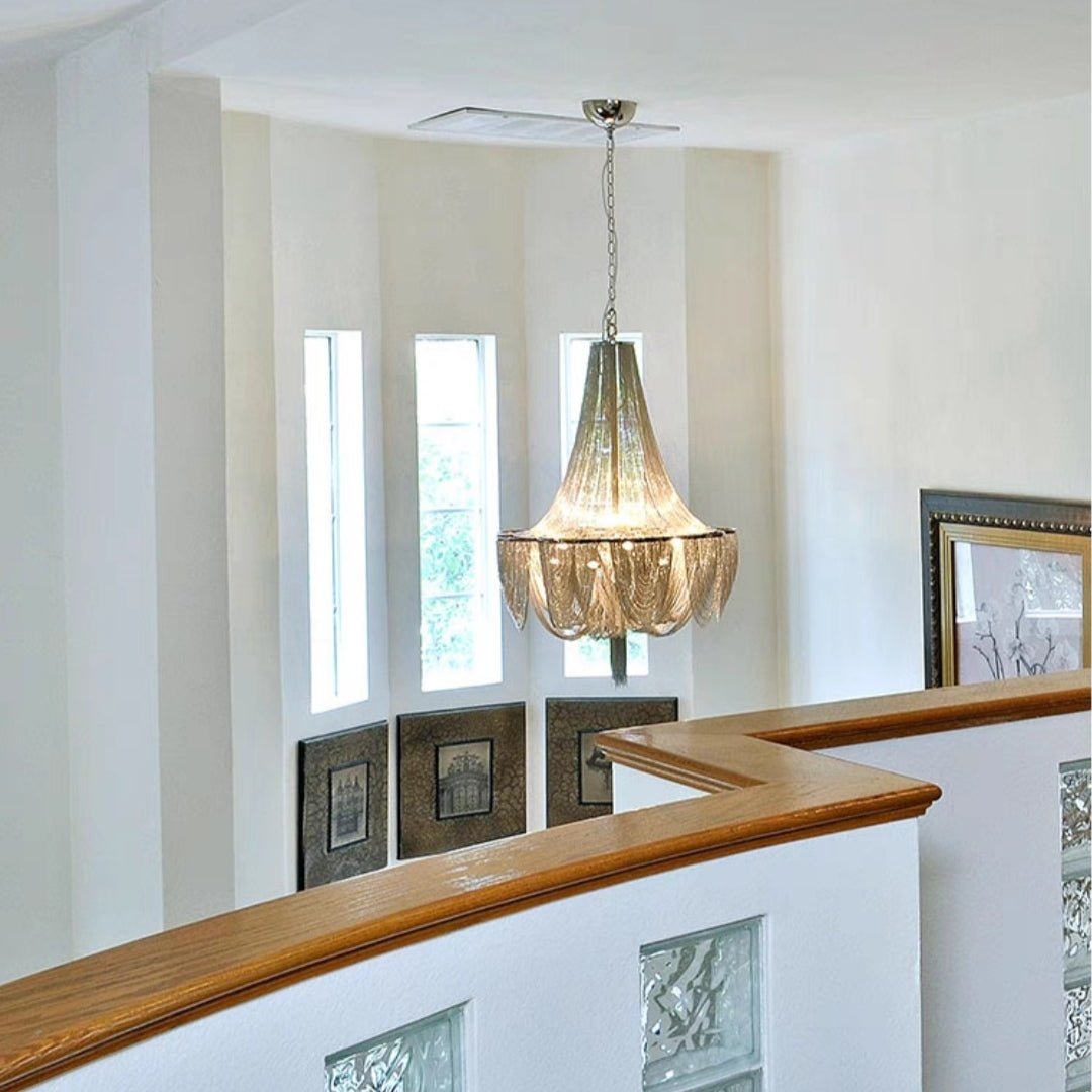 Designer Models Oversized Aluminium Long Tassel Pendant Chendelier for Large Living Room/Staircase/Villa - fovolighting