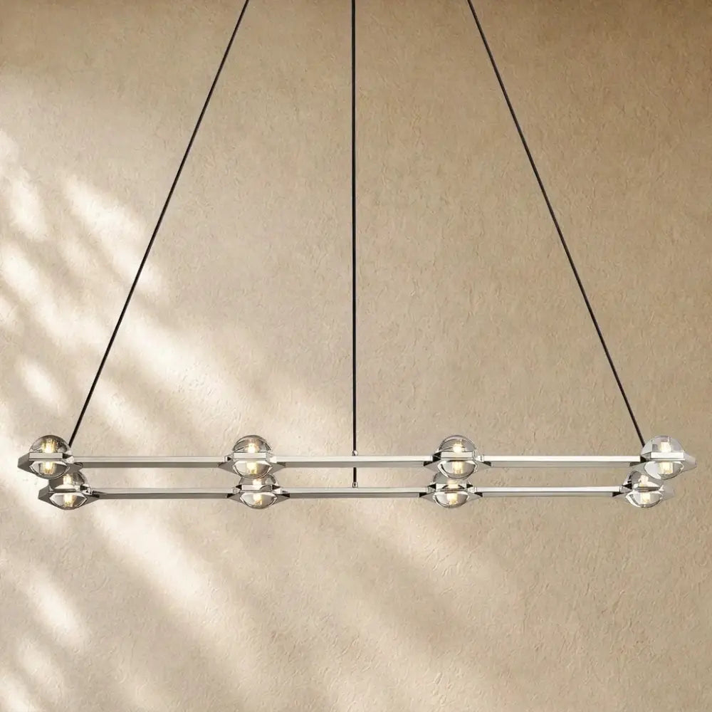 Ecletant Rectangular Chandelier - Polished Nickel / 54’’