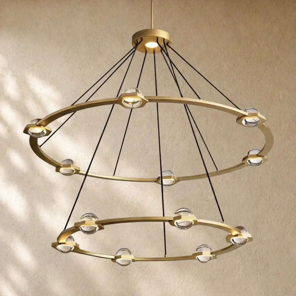 Ecletant Two-Tier Round Chandelier - Lacquered Burnished Brass / 48’’