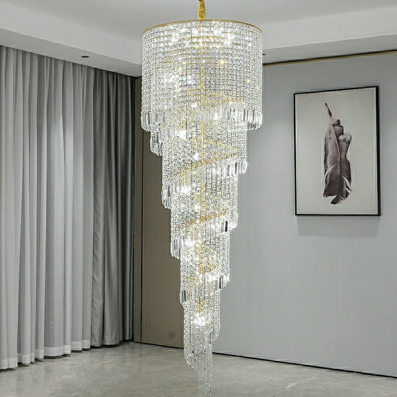 Elegant Foyer Hall Chandelier Long Crystal Ceiling Light Fixture For Living Room Entryway Staircase - fovolighting