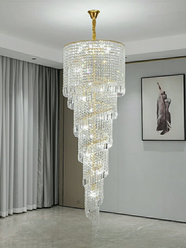 Elegant Foyer Hall Chandelier Long Crystal Ceiling Light Fixture For Living Room Entryway Staircase - fovolighting