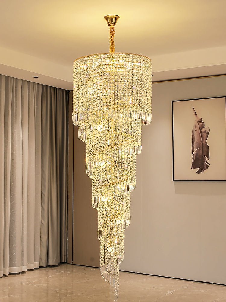 Elegant Foyer Hall Chandelier Long Crystal Ceiling Light Fixture For Living Room Entryway Staircase - fovolighting