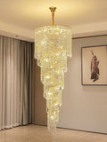 Elegant Foyer Hall Chandelier Long Crystal Ceiling Light Fixture For Living Room Entryway Staircase - fovolighting