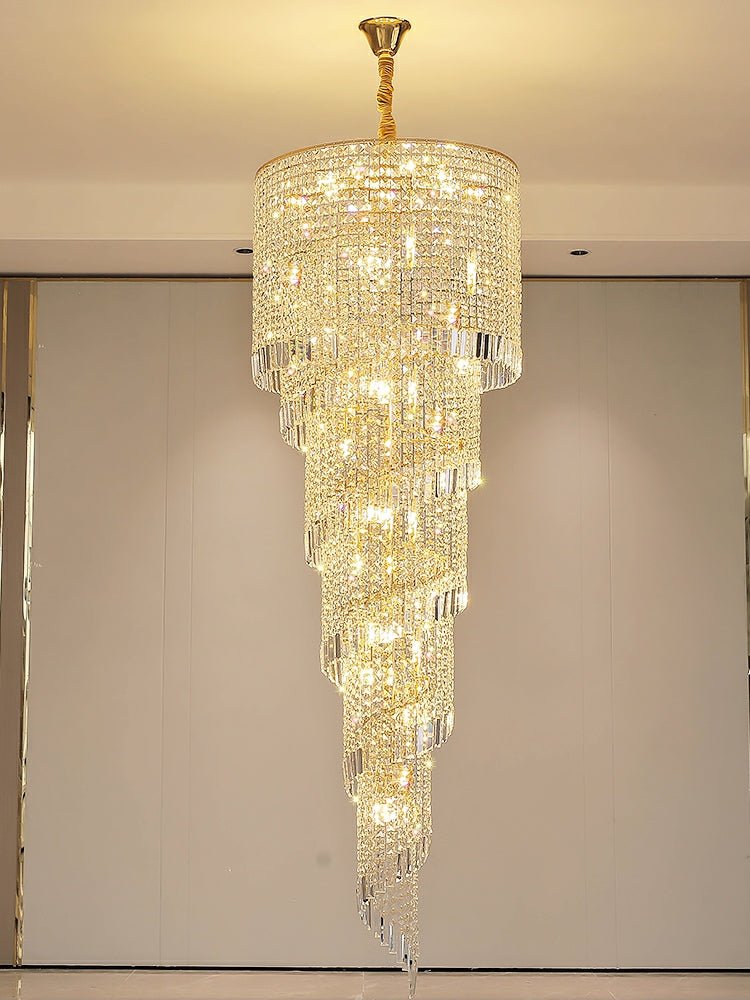 Elegant Foyer Hall Chandelier Long Crystal Ceiling Light Fixture For Living Room Entryway Staircase - fovolighting