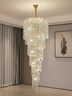Elegant Foyer Hall Chandelier Long Crystal Ceiling Light Fixture For Living Room Entryway Staircase - fovolighting