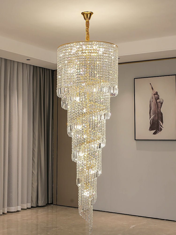Elegant Foyer Hall Chandelier Long Crystal Ceiling Light Fixture For Living Room Entryway Staircase - fovolighting