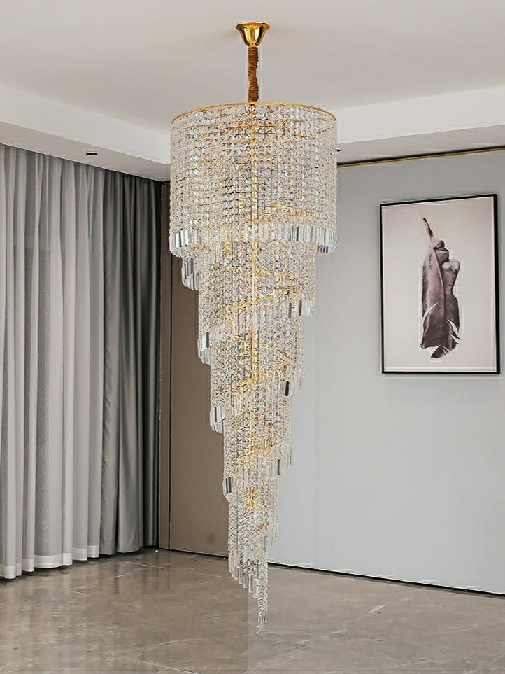 Elegant Foyer Hall Chandelier Long Crystal Ceiling Light Fixture For Living Room Entryway Staircase - fovolighting