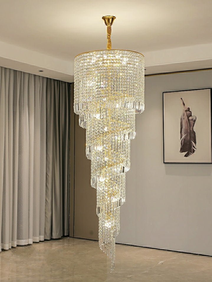Elegant Foyer Hall Chandelier Long Crystal Ceiling Light Fixture For Living Room Entryway Staircase - fovolighting