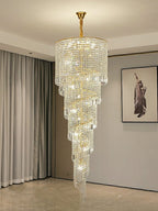Elegant Foyer Hall Chandelier Long Crystal Ceiling Light Fixture For Living Room Entryway Staircase - fovolighting