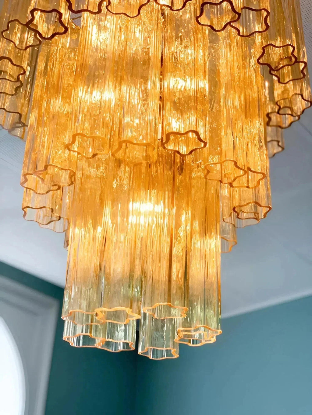 Elegant Yellow Murano Glass Tube Chandelier 25.6" - fovolighting
