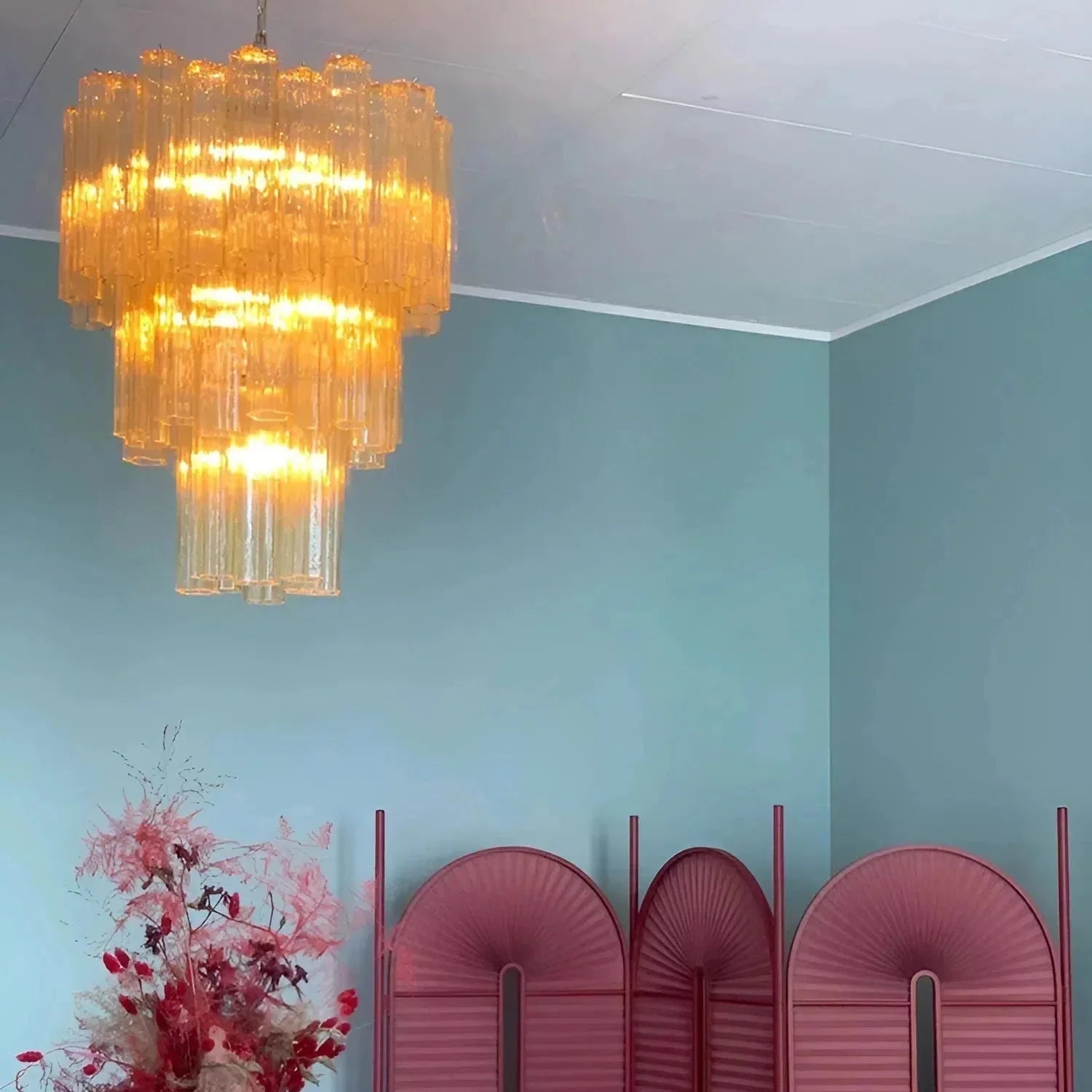 Elegant Yellow Murano Glass Tube Chandelier 25.6" - fovolighting