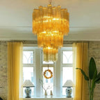 Elegant Yellow Murano Glass Tube Chandelier 25.6" - fovolighting