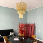 Elegant Yellow Murano Glass Tube Chandelier 25.6" - fovolighting