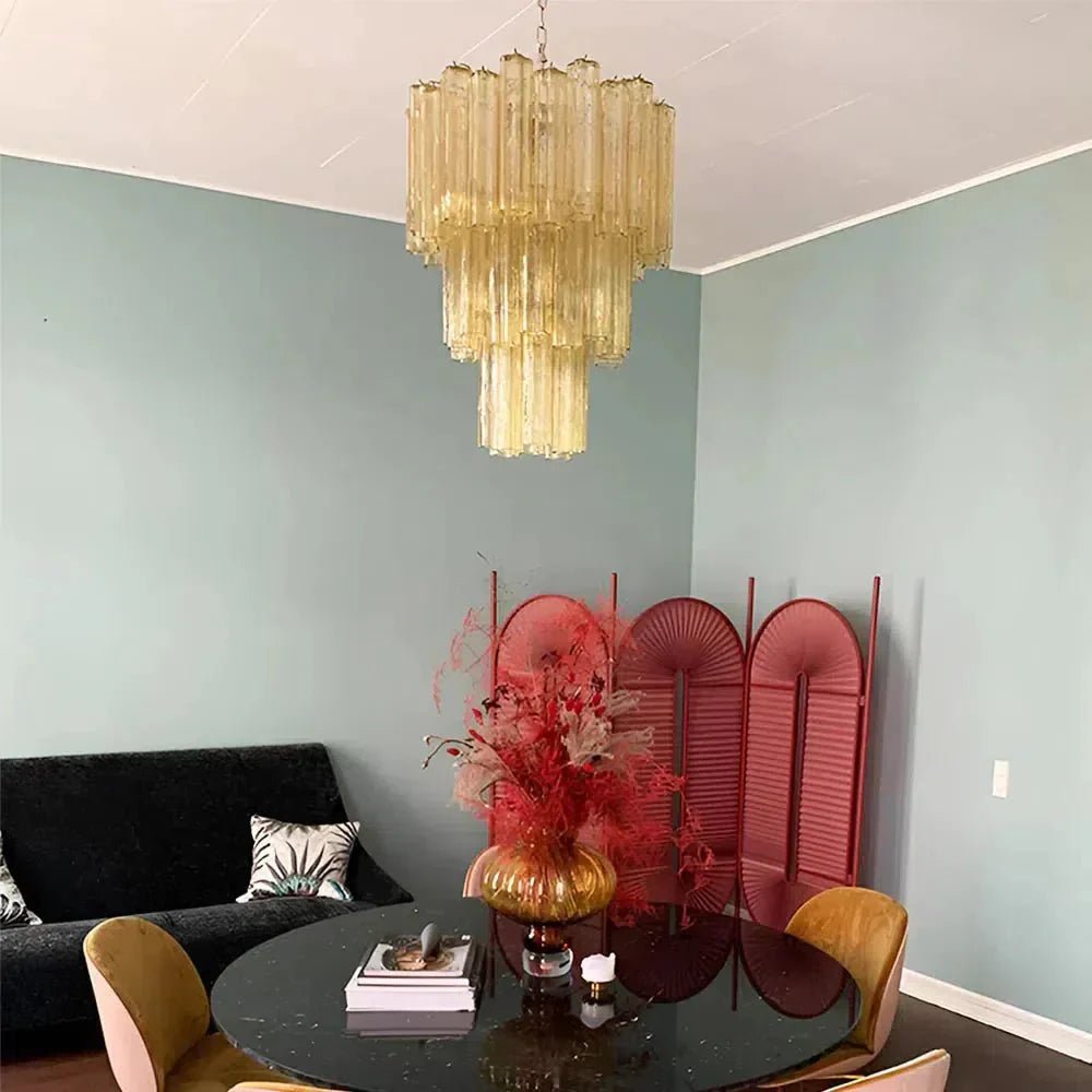 Elegant Yellow Murano Glass Tube Chandelier 25.6" - fovolighting
