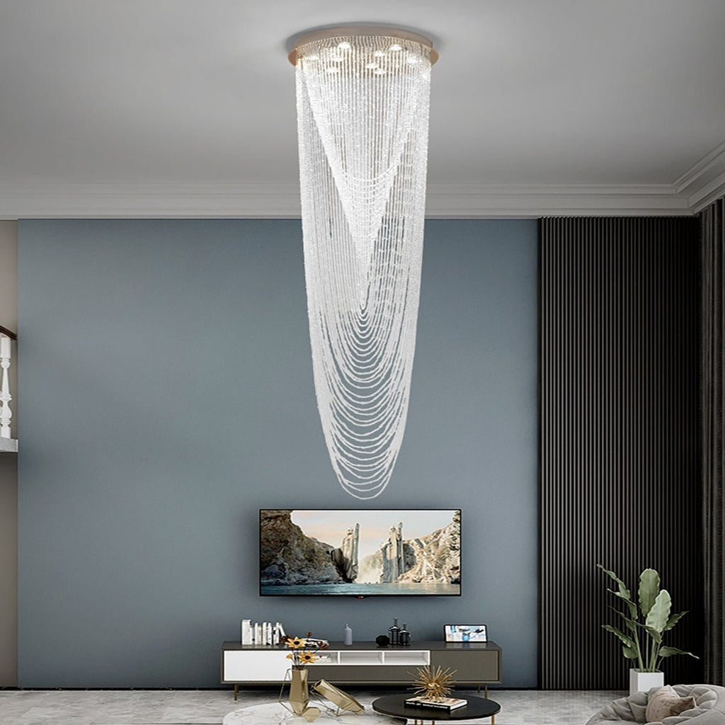 Extra Large Affordable Luxury Tiered Tassel Watefall Crystal Chandelier for Spiral Staircase/Villa/Hotel Lobby/Foyer - fovolighting
