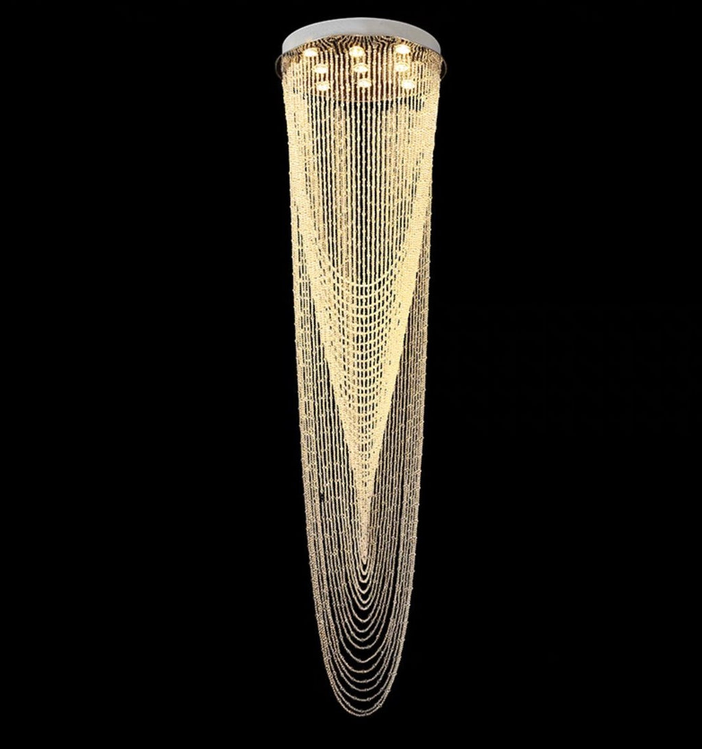 Extra Large Affordable Luxury Tiered Tassel Watefall Crystal Chandelier for Spiral Staircase/Villa/Hotel Lobby/Foyer - fovolighting