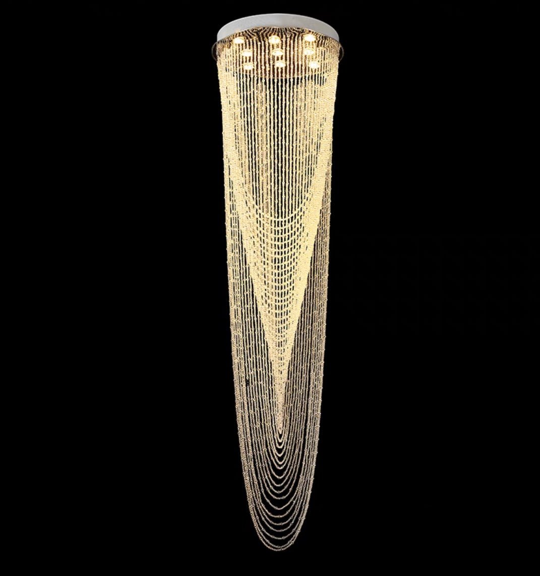 Extra Large Affordable Luxury Tiered Tassel Watefall Crystal Chandelier for Spiral Staircase/Villa/Hotel Lobby/Foyer - fovolighting