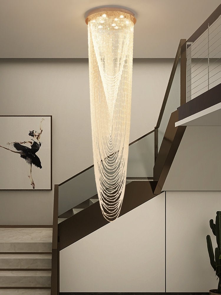 Extra Large Affordable Luxury Tiered Tassel Watefall Crystal Chandelier for Spiral Staircase/Villa/Hotel Lobby/Foyer - fovolighting