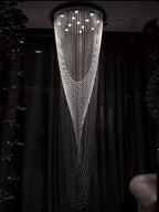 Extra Large Affordable Luxury Tiered Tassel Watefall Crystal Chandelier for Spiral Staircase/Villa/Hotel Lobby/Foyer - fovolighting