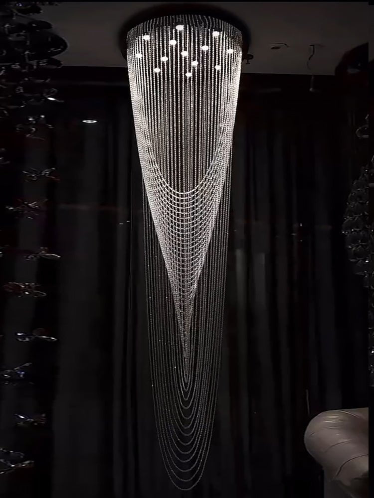 Extra Large Affordable Luxury Tiered Tassel Watefall Crystal Chandelier for Spiral Staircase/Villa/Hotel Lobby/Foyer - fovolighting