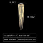 Extra Large Affordable Luxury Tiered Tassel Watefall Crystal Chandelier for Spiral Staircase/Villa/Hotel Lobby/Foyer - fovolighting
