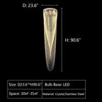Extra Large Affordable Luxury Tiered Tassel Watefall Crystal Chandelier for Spiral Staircase/Villa/Hotel Lobby/Foyer - fovolighting