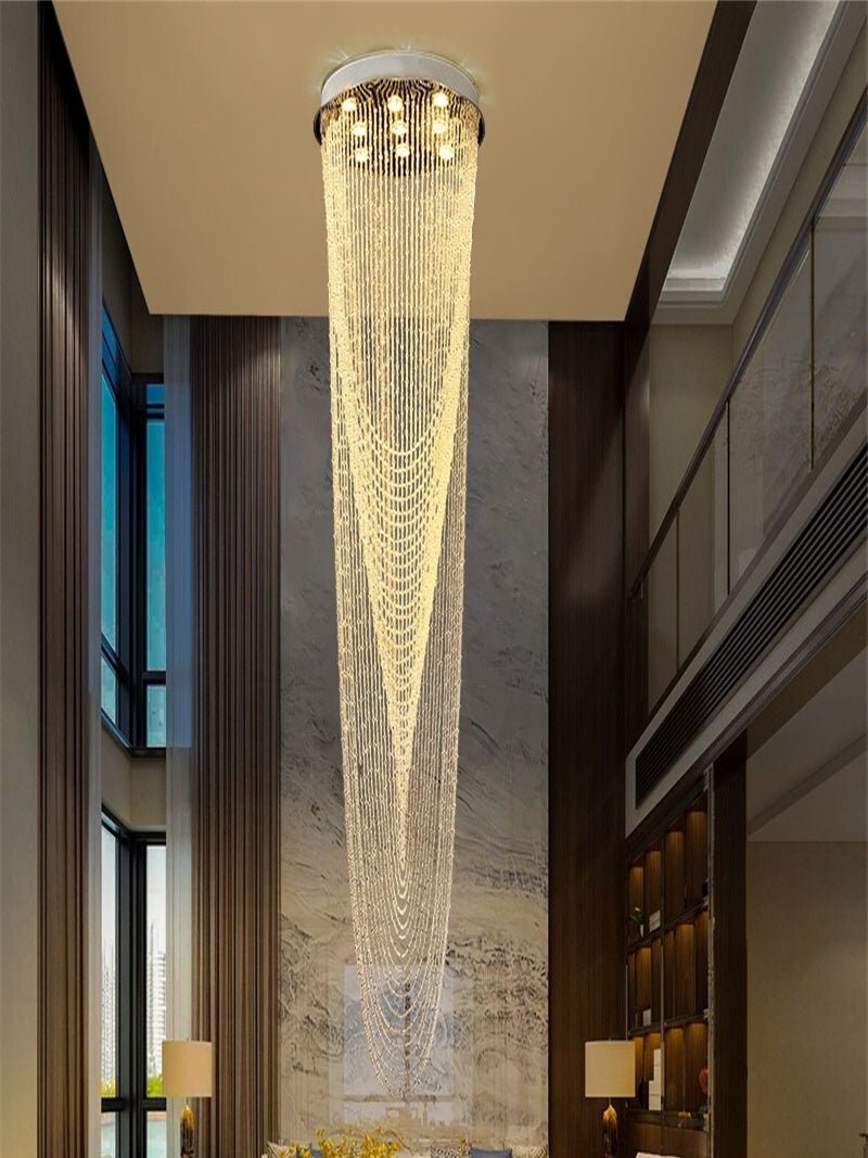 Extra Large Affordable Luxury Tiered Tassel Watefall Crystal Chandelier for Spiral Staircase/Villa/Hotel Lobby/Foyer - fovolighting