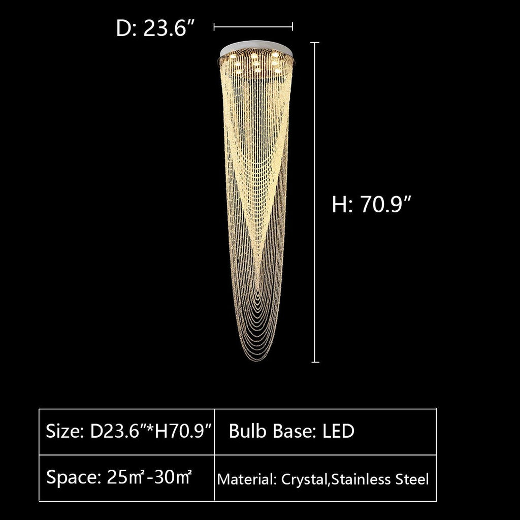 Extra Large Affordable Luxury Tiered Tassel Watefall Crystal Chandelier for Spiral Staircase/Villa/Hotel Lobby/Foyer - fovolighting