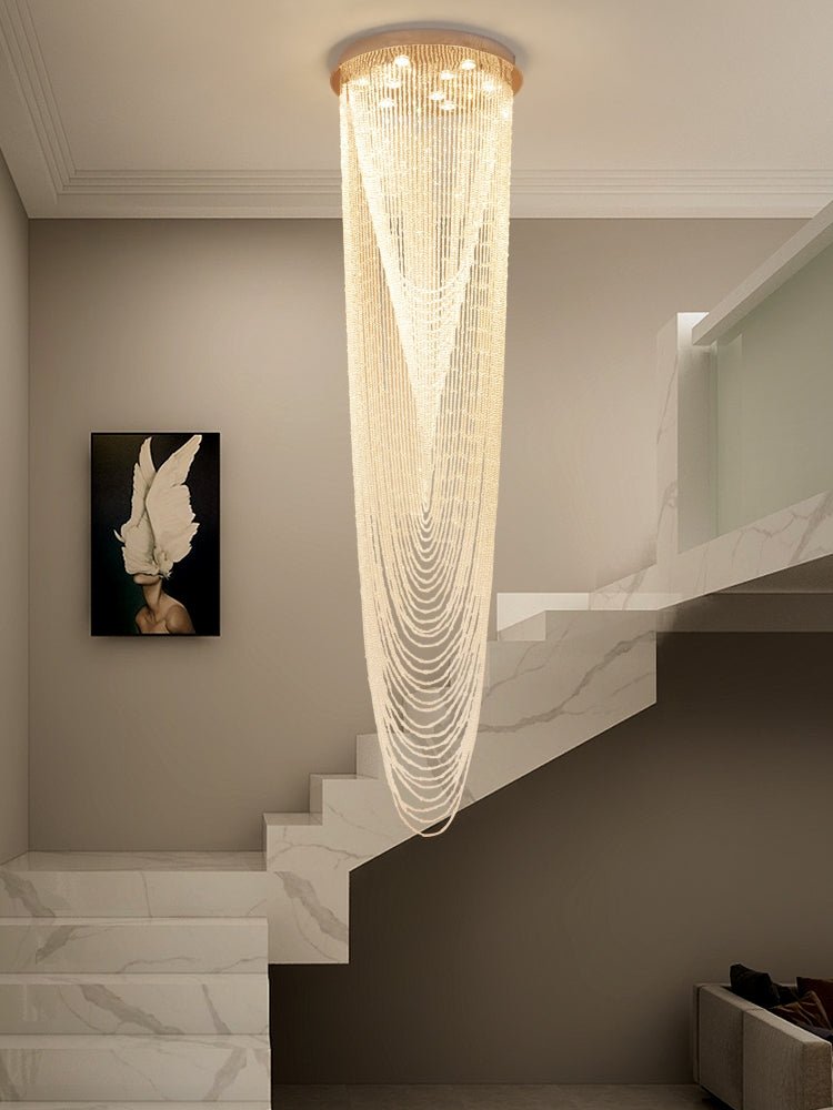 Extra Large Affordable Luxury Tiered Tassel Watefall Crystal Chandelier for Spiral Staircase/Villa/Hotel Lobby/Foyer - fovolighting