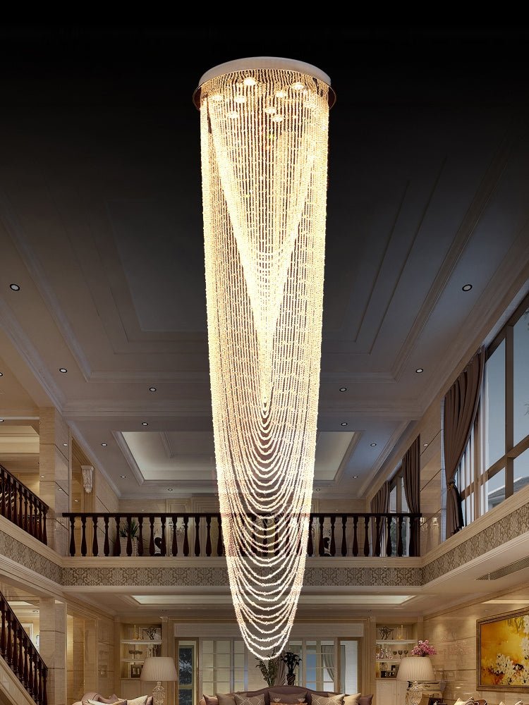 Extra Large Affordable Luxury Tiered Tassel Watefall Crystal Chandelier for Spiral Staircase/Villa/Hotel Lobby/Foyer - fovolighting
