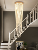 Extra Large Affordable Luxury Tiered Tassel Watefall Crystal Chandelier for Spiral Staircase/Villa/Hotel Lobby/Foyer - fovolighting