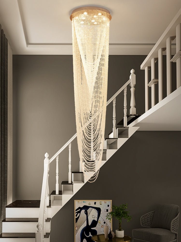 Extra Large Affordable Luxury Tiered Tassel Watefall Crystal Chandelier for Spiral Staircase/Villa/Hotel Lobby/Foyer - fovolighting