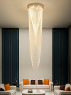 Extra Large Affordable Luxury Tiered Tassel Watefall Crystal Chandelier for Spiral Staircase/Villa/Hotel Lobby/Foyer - fovolighting