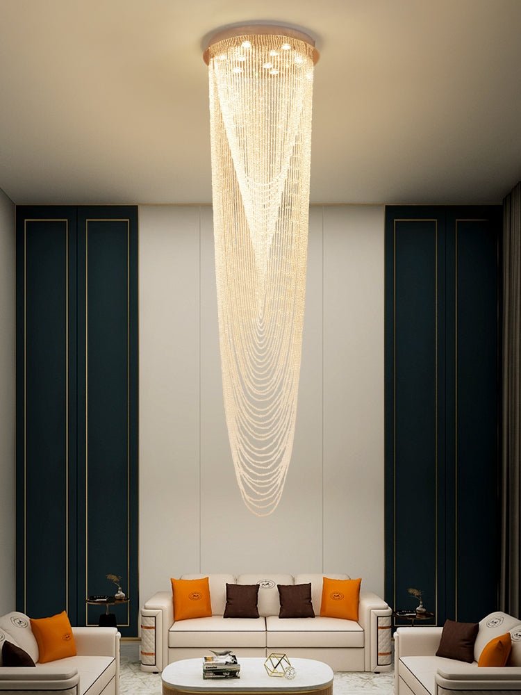 Extra Large Affordable Luxury Tiered Tassel Watefall Crystal Chandelier for Spiral Staircase/Villa/Hotel Lobby/Foyer - fovolighting