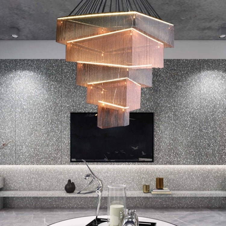 Extra Large Art Multi - tier Aluminum Chain Tassel Chandelier for High - Ceiling Room - fovolighting
