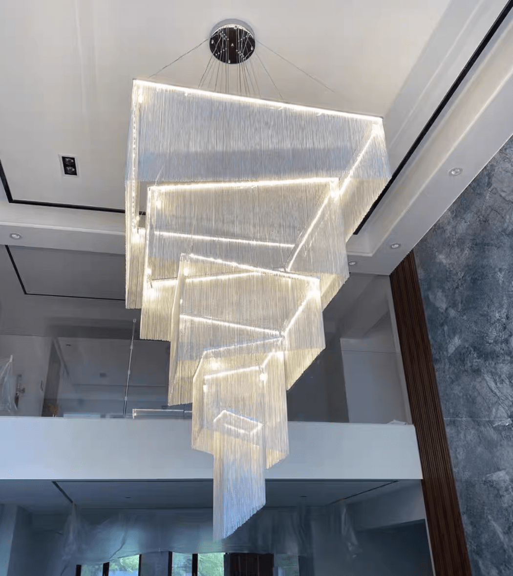 Extra Large Art Multi - tier Aluminum Chain Tassel Chandelier for High - Ceiling Room - fovolighting