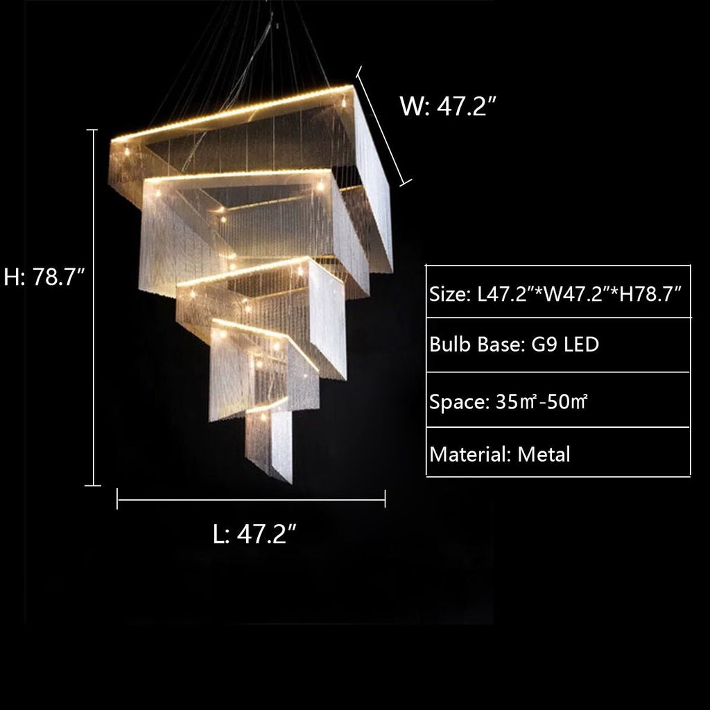 Extra Large Art Multi - tier Aluminum Chain Tassel Chandelier for High - Ceiling Room - fovolighting