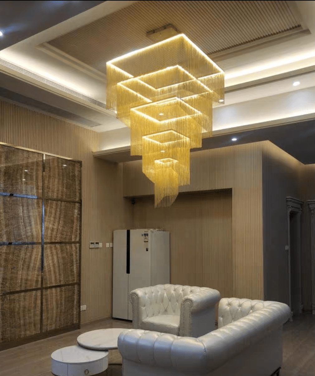 Extra Large Art Multi - tier Aluminum Chain Tassel Chandelier for High - Ceiling Room - fovolighting
