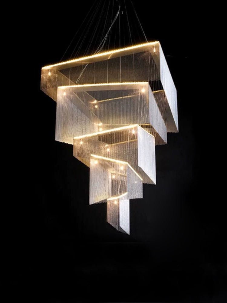 Extra Large Art Multi - tier Aluminum Chain Tassel Chandelier for High - Ceiling Room - fovolighting